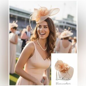 Handmade Peach Nude Sinamay Fascinator - Kentucky Derby & Wedding Guest Hat